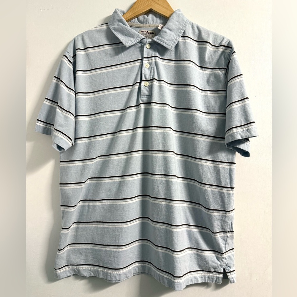 Point Zero Sky Blue Striped Polo Shirt Men’s XL Cotton